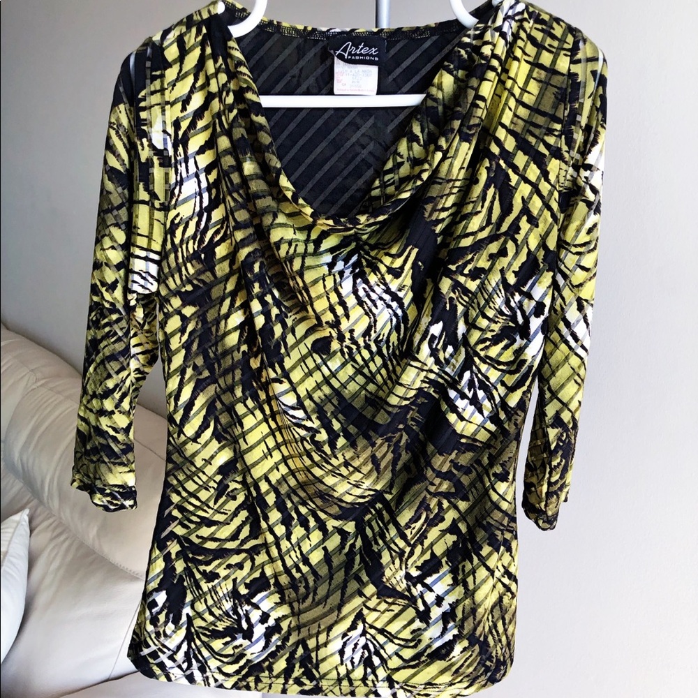Artex Fashions Black Yellow Pattern Blouse Top